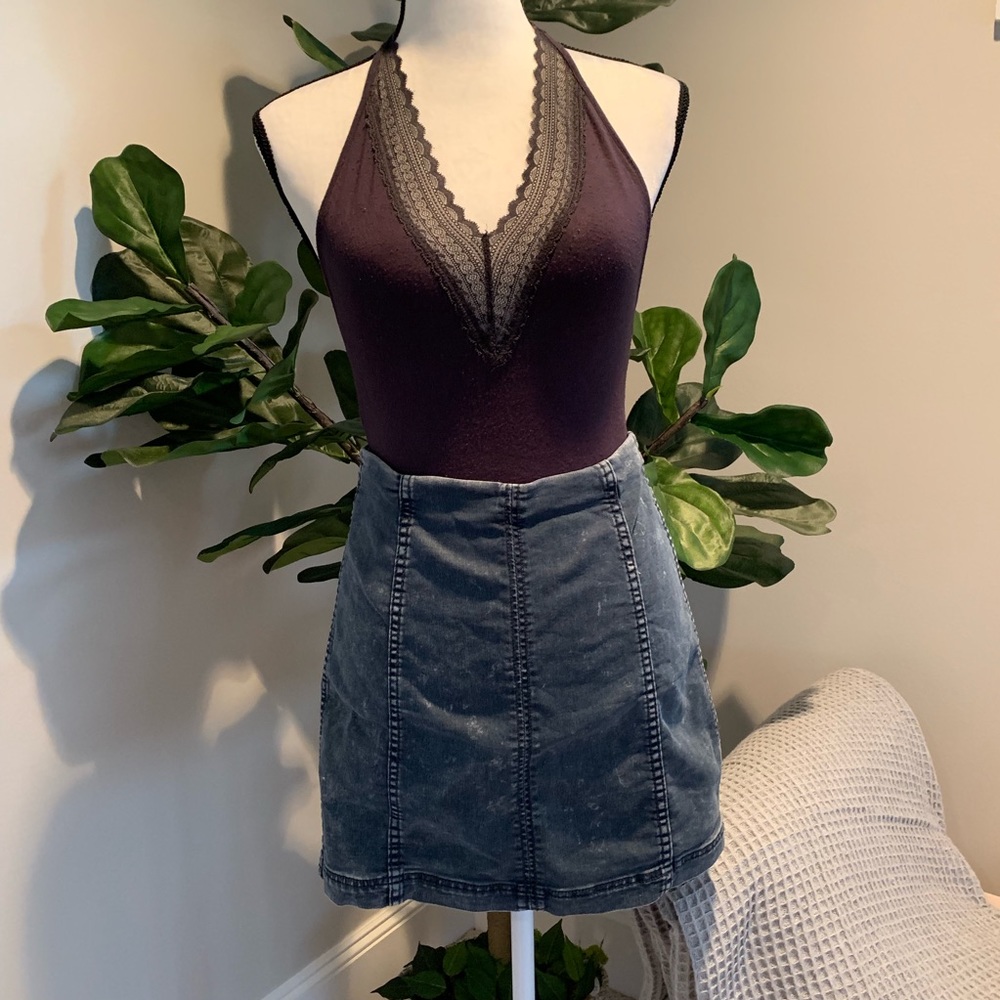 FREE PEOPLE Distressed Denim Skirt